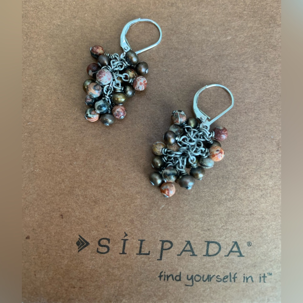 RARE Silpada Brown and Copper Beaded Cluster Drop Earrings